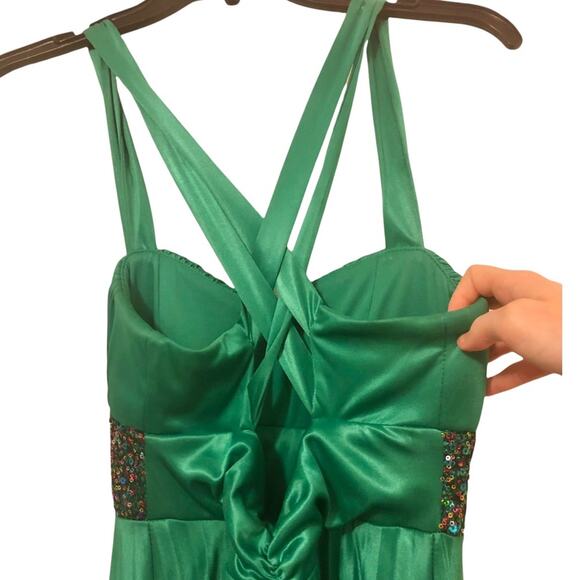 My Michelle Green Satin Sequin Evening St. Patrick's Day Prom Dress Size S/XS - Picture 13 of 15
